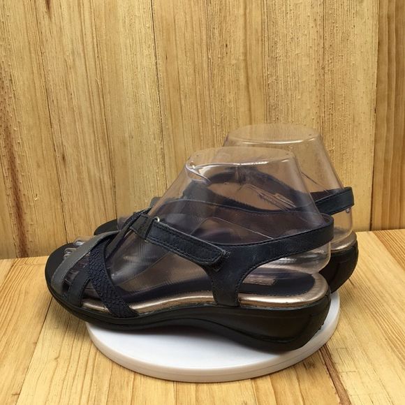 Ecco Sandals Women Size US 6.5 EU 37 Dark Navy Blue with Gray Accent Strap 0662 - Picture 6 of 12